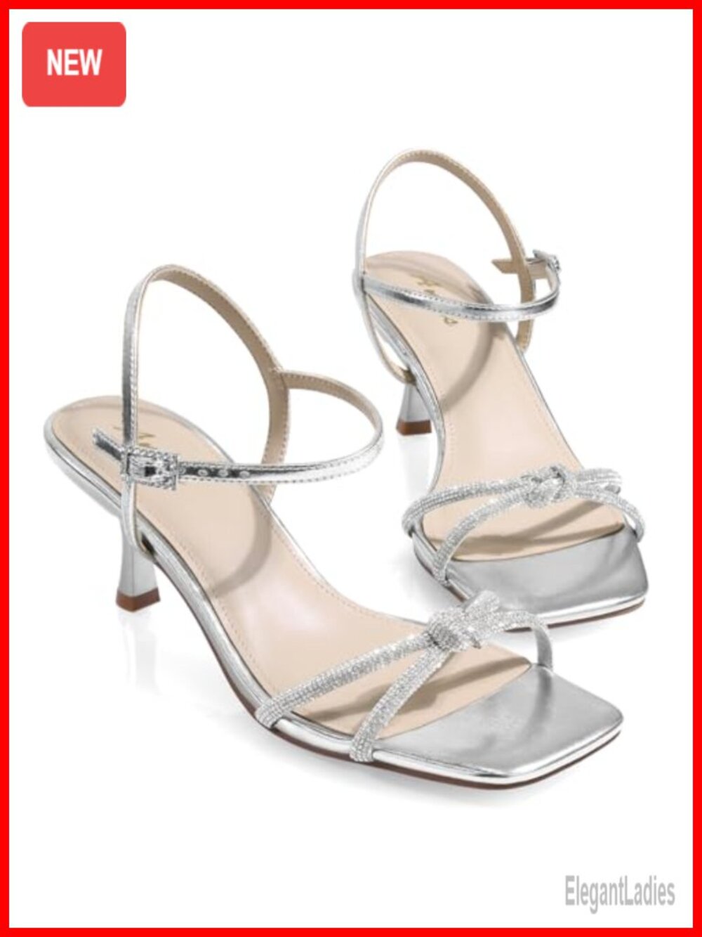 Ankis Kitten Heels Rhinestone Strappy Sandals Dress Shoes for Prom Wedding